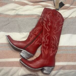 Liberty Black Knee High Red boots size 10 NWT NO BOX